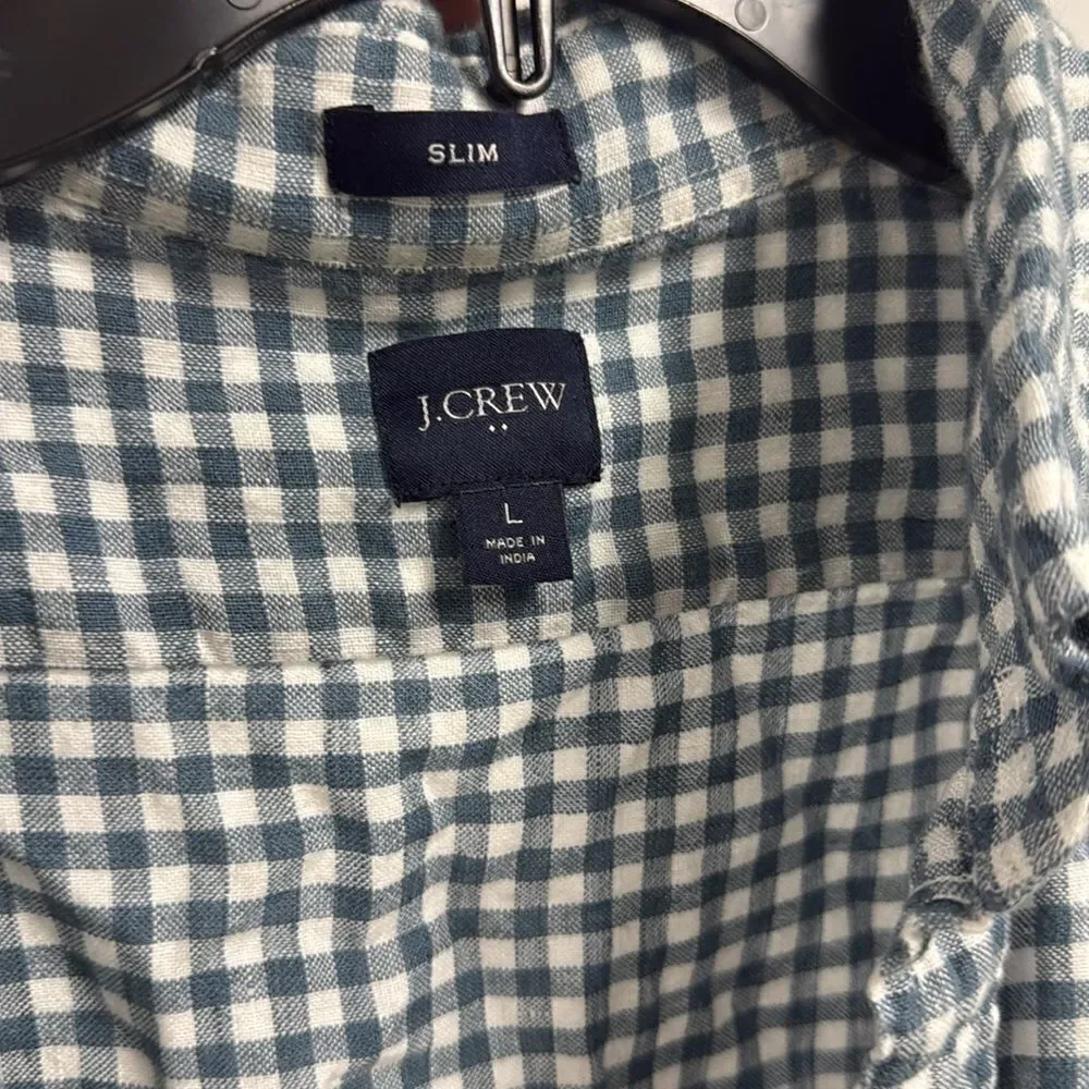 Men’s J. Crew Blue & White Button Down Long Sleeve Shirt - Like New - Size Large